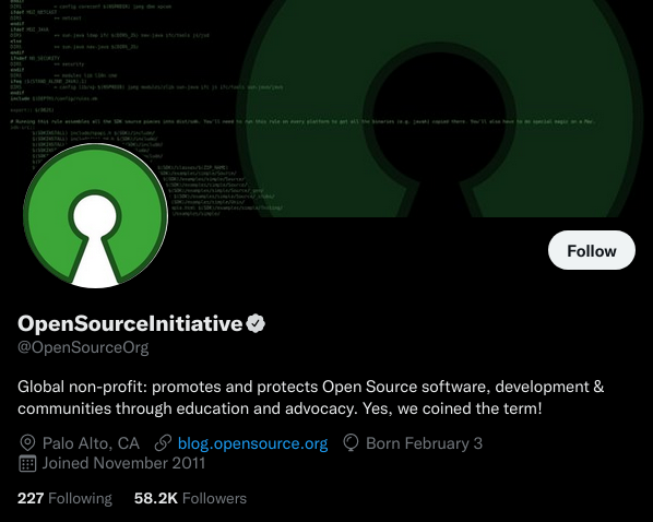 Screenshot of the OSI Twitter page taken 2022-08-08